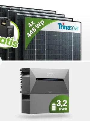 Sichere Zahlung 1860Wp Balkonkraftwerk 3,2kWh Speicher Anker Solarbank 2 – 4x465Wp Trina Glas/Glas